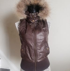 Danier Racoon Fur Hoodie Leather Vest